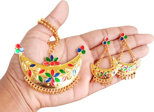 Assamese_Traditional_Gold_Plated_Multi_Colour_Joonbiri_Chain_Jewellery_Set_For_Women